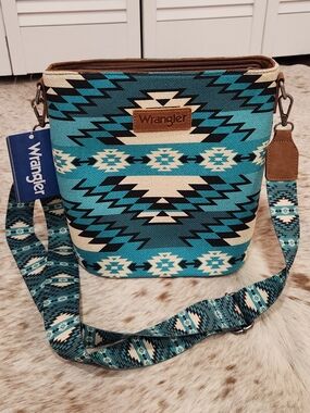 Wrangler Turquoise Aztec-Pattern Crossbody Bag